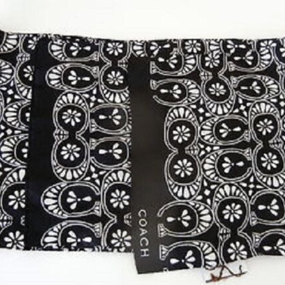 Coach Silk Ashley Eyelet Scarf Black 60x10 Long